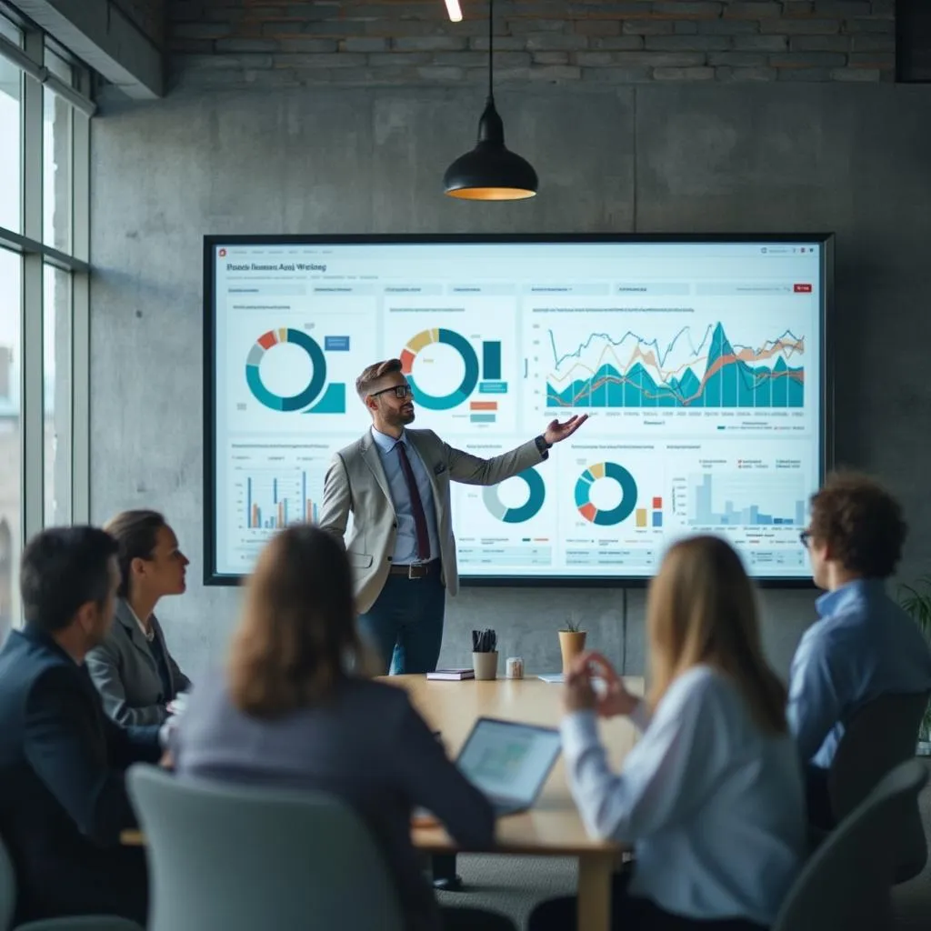 Consultor presentando análisis de datos
